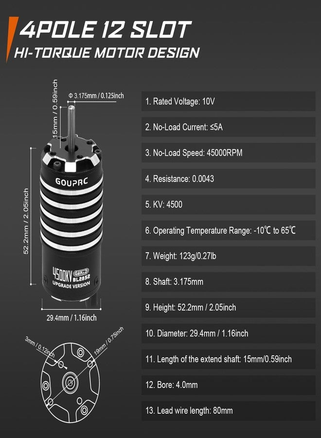 محرك GOUPRC BL2852 بدون فرش 4500KV بقطر 3.175 مم مع وحدة تحكم إلكترونية مطورة من الجيل الثاني 45 أمبير بدون فرش، طقم كومبو لسيارات التحكم عن بعد 1/12/14/16 بوصة - Image 3